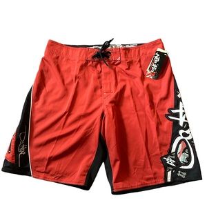 Da Hui Nineteen Seventy Five 90s Style Mens Swim Surf Board Shorts Black Sz 38